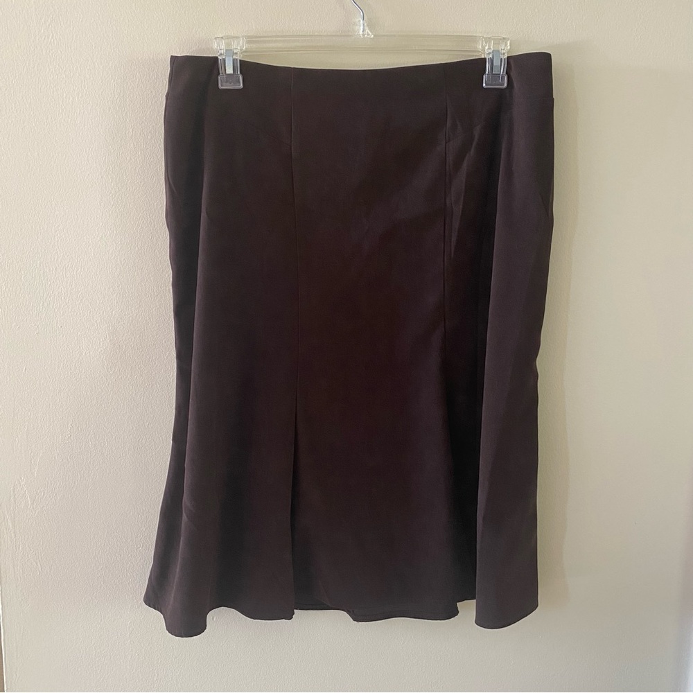 Vintage Kim Rogers Petite Brown Skirt Size 16P Polyester Spandex Blend Flare Hem